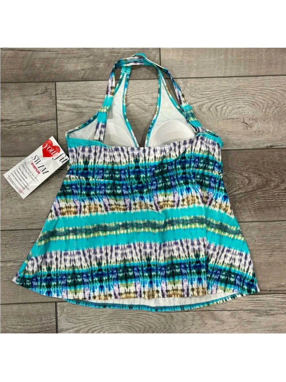 Avenue Teal Blue Multi-Stripe Crisscross Swim Top
